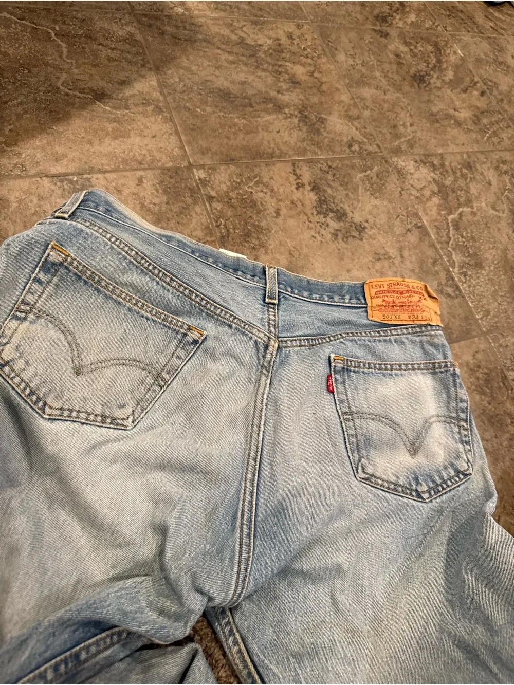 🤍Light Blue Distressed Men’s 501 XX Levi’s button fly Jeans made in Colombia